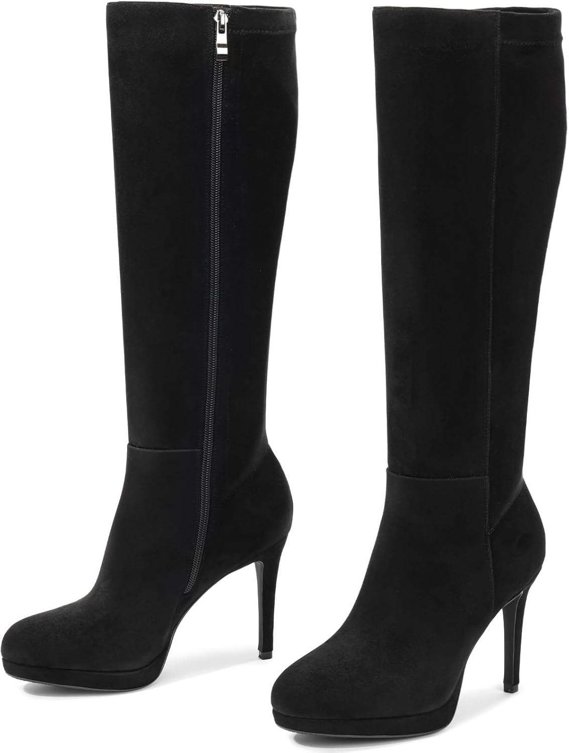image:imageLumeheel Black Knee High Boots Women Platform Pointed Toe Stiletto Heel Suede Tall Boots for Fall WinterBlack Suede