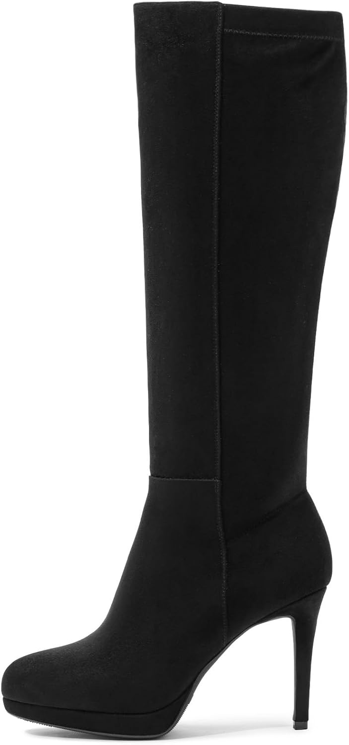 image:imageLumeheel Black Knee High Boots Women Platform Pointed Toe Stiletto Heel Suede Tall Boots for Fall WinterBlack Suede
