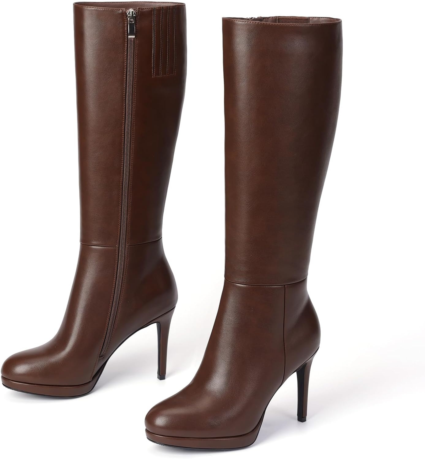 image:imageLumeheel Black Knee High Boots Women Platform Pointed Toe Stiletto Heel Suede Tall Boots for Fall WinterBrown