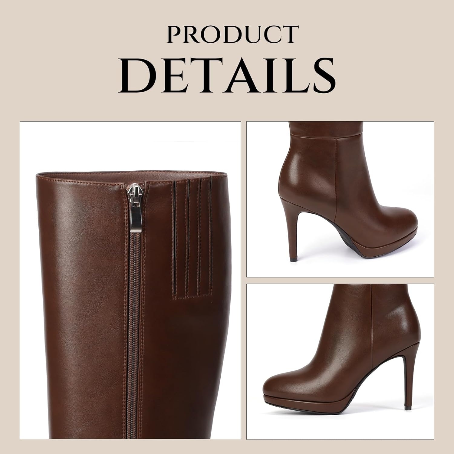 image:imageLumeheel Black Knee High Boots Women Platform Pointed Toe Stiletto Heel Suede Tall Boots for Fall WinterBrown