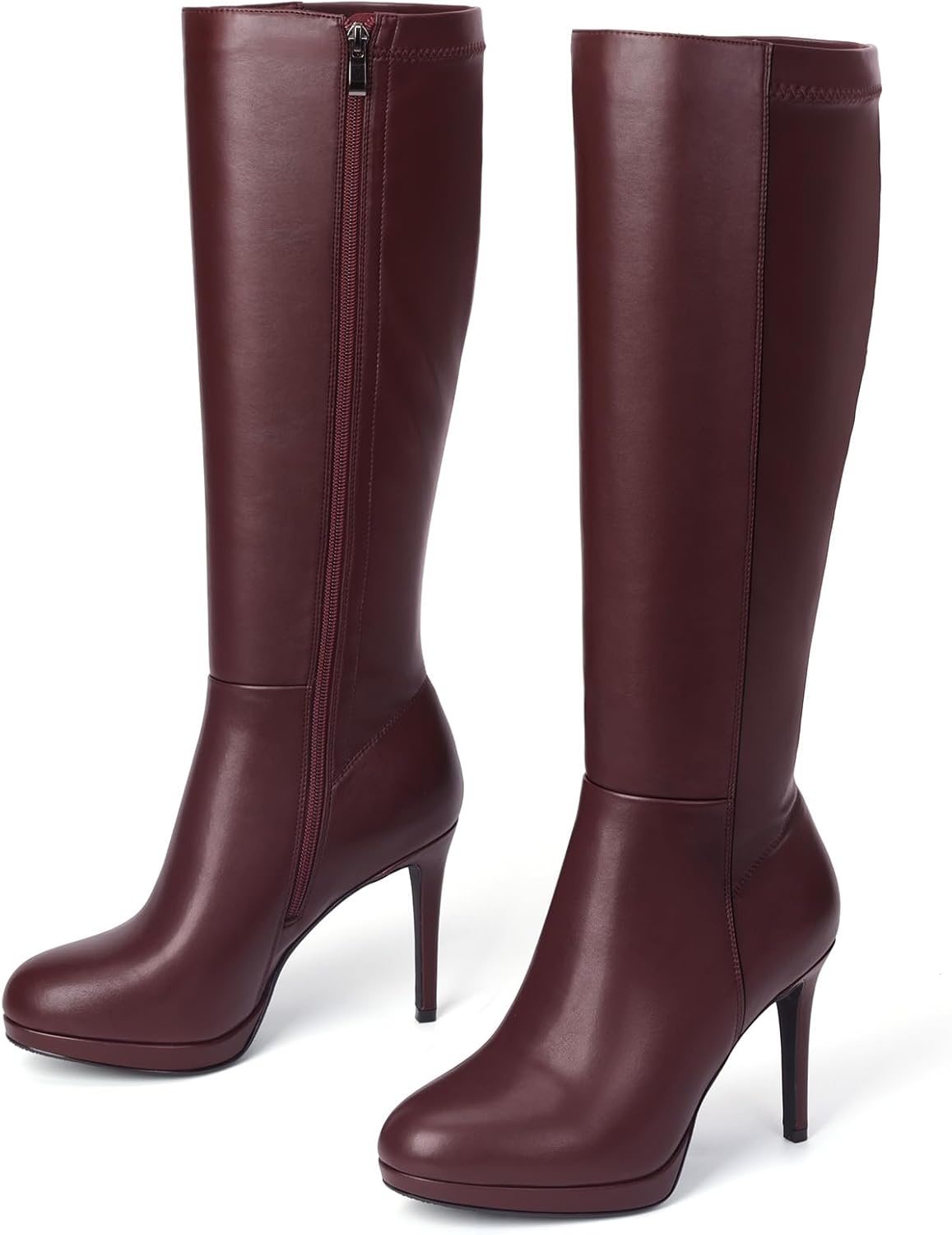 image:imageLumeheel Black Knee High Boots Women Platform Pointed Toe Stiletto Heel Suede Tall Boots for Fall WinterRed