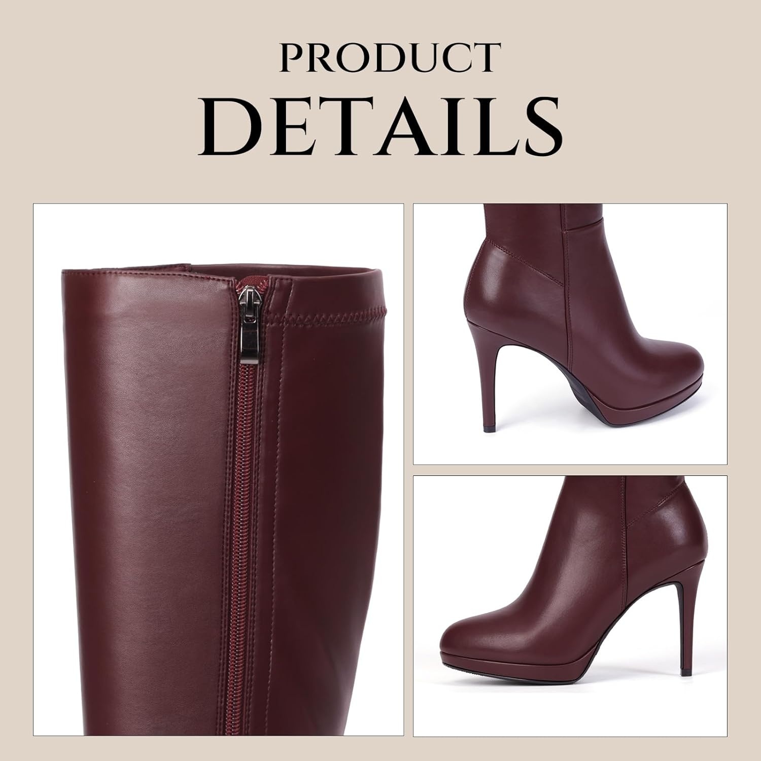 image:imageLumeheel Black Knee High Boots Women Platform Pointed Toe Stiletto Heel Suede Tall Boots for Fall WinterRed