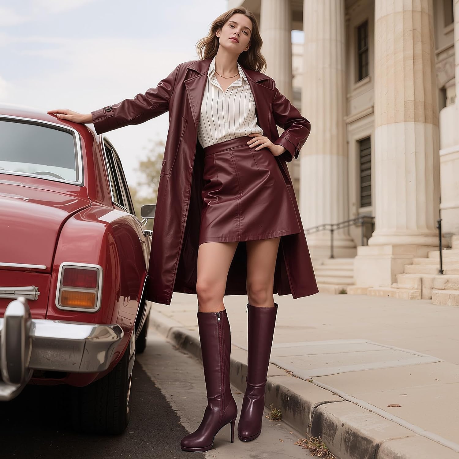 image:imageLumeheel Black Knee High Boots Women Platform Pointed Toe Stiletto Heel Suede Tall Boots for Fall WinterRed