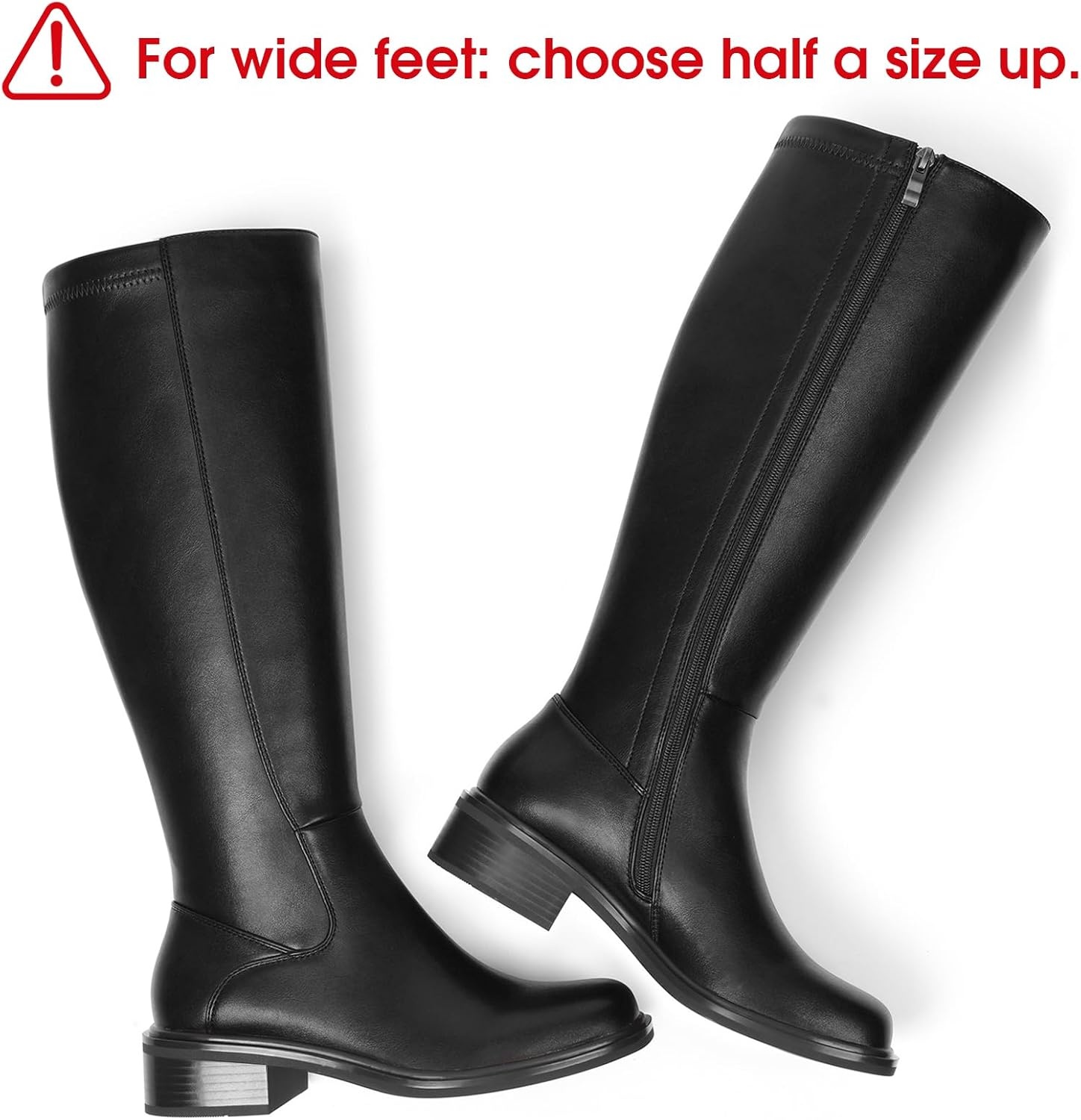 image:imageLumeheel Black Knee High Boots for Women Low Heel Square Toe Fall Tall Boots with Side ZipperBlack