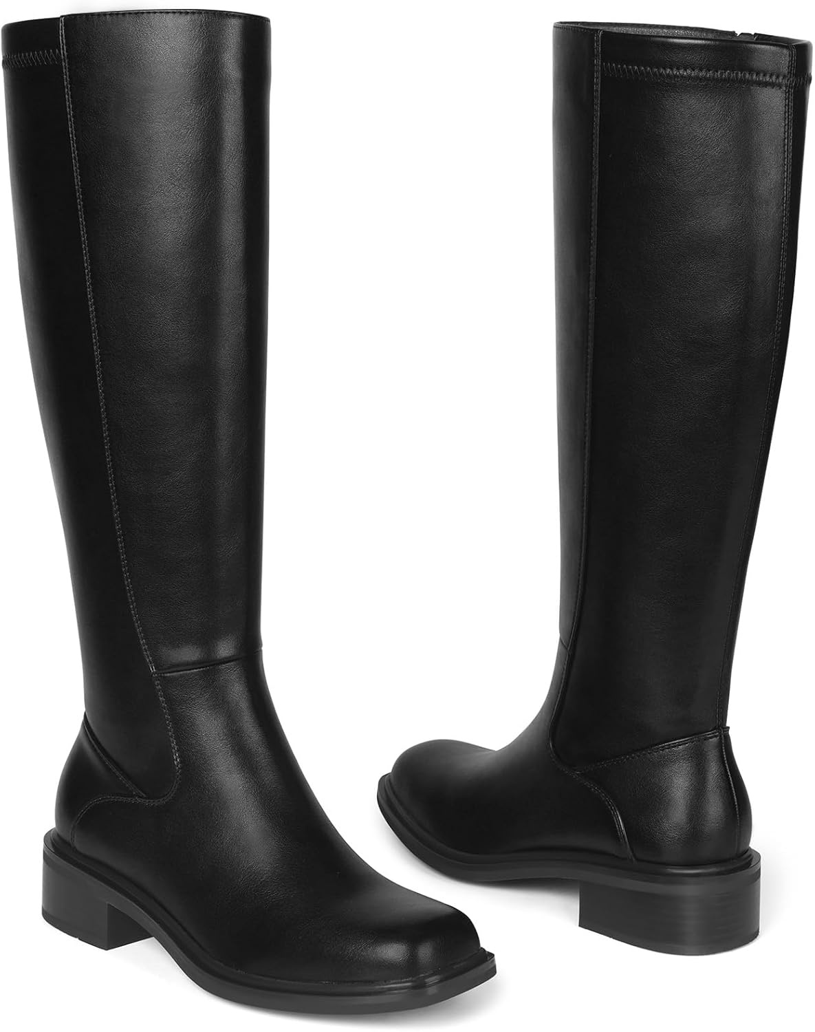 image:imageLumeheel Black Knee High Boots for Women Low Heel Square Toe Fall Tall Boots with Side ZipperBlack