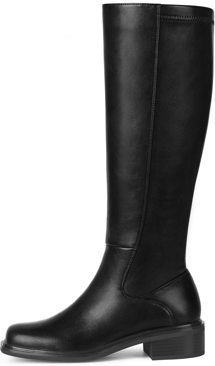 image:imageLumeheel Black Knee High Boots for Women Low Heel Square Toe Fall Tall Boots with Side ZipperBlack