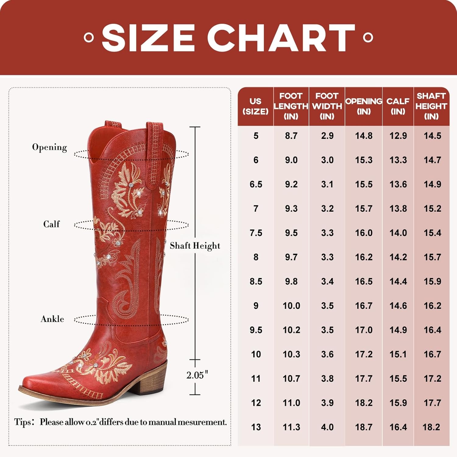 image:imageLumeheel Cowboy Boots for Women Knee High Western Cowgirl Boots Sparkly Rhinestone Retro Country Boots with Classic Embroidered Pointed Toe Chunky Heel Pull on Zipper Fashion Vintage Tall BootsRed
