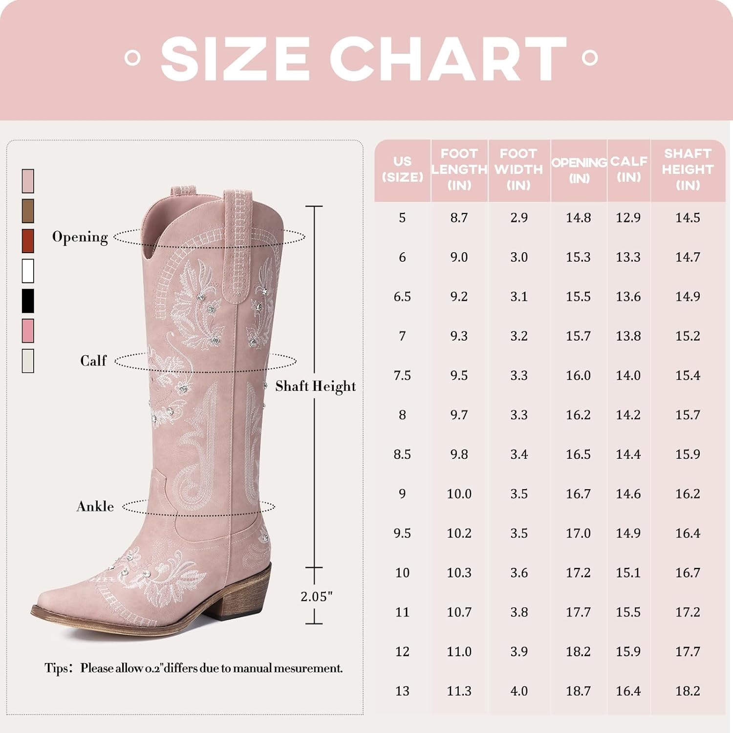 image:imageLumeheel Cowboy Boots for Women Knee High Western Cowgirl Boots Sparkly Rhinestone Retro Country Boots with Classic Embroidered Pointed Toe Chunky Heel Pull on Zipper Fashion Vintage Tall BootsLight Pink