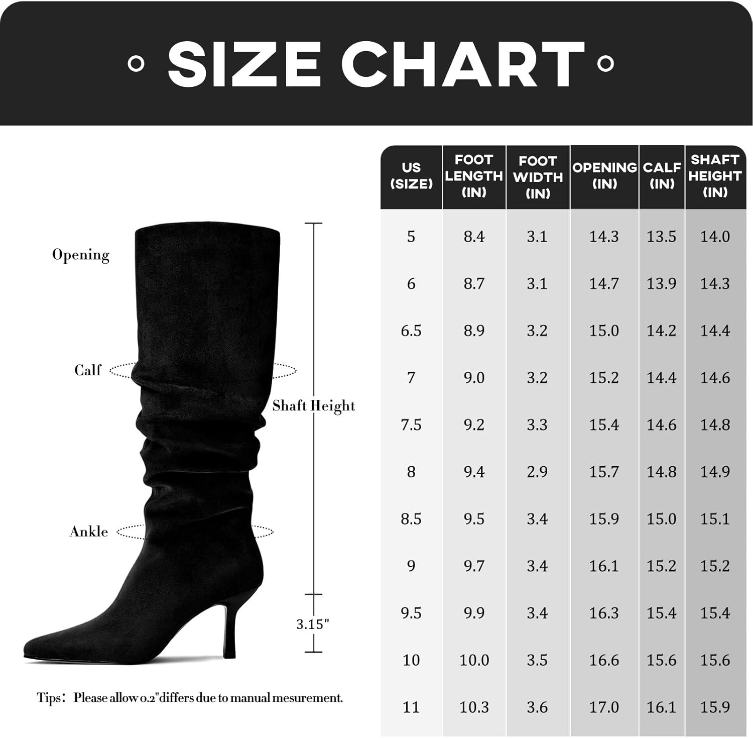 image:imageLumeheel Knee High Boots for Women Suede Ruched Womens Tall Boots with Pointed Toe Kitten Heel Pull On Zipper Slouch Fashion for Fall WinterBlack