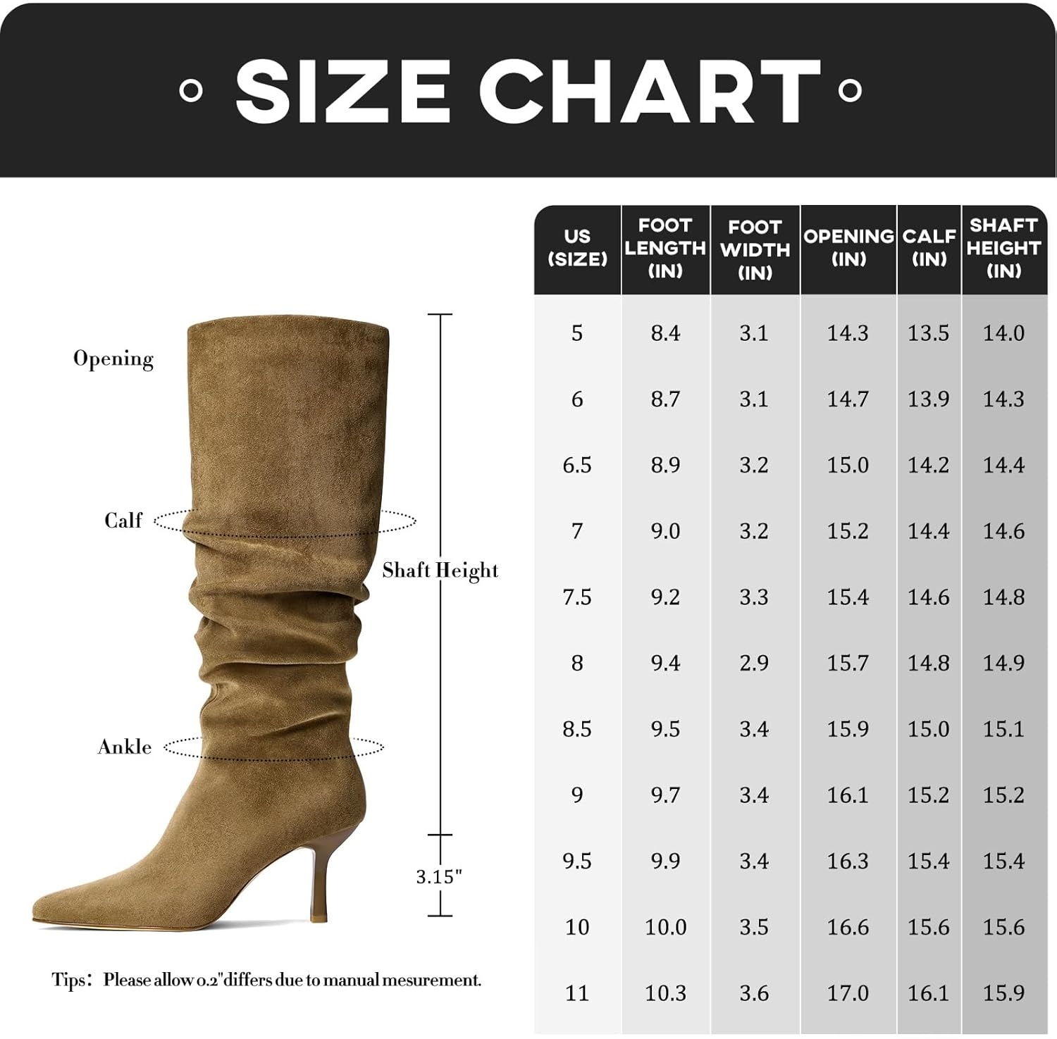 image:imageLumeheel Knee High Boots for Women Suede Ruched Womens Tall Boots with Pointed Toe Kitten Heel Pull On Zipper Slouch Fashion for Fall WinterSandy Brown