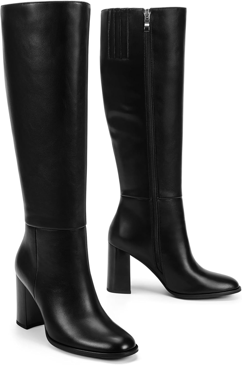 image:imageLumeheel Women Knee High Boots Round Toe Chunky Heel Boots Gogo Boots with Side Zip Fashion Tall Boots for WomenBlack