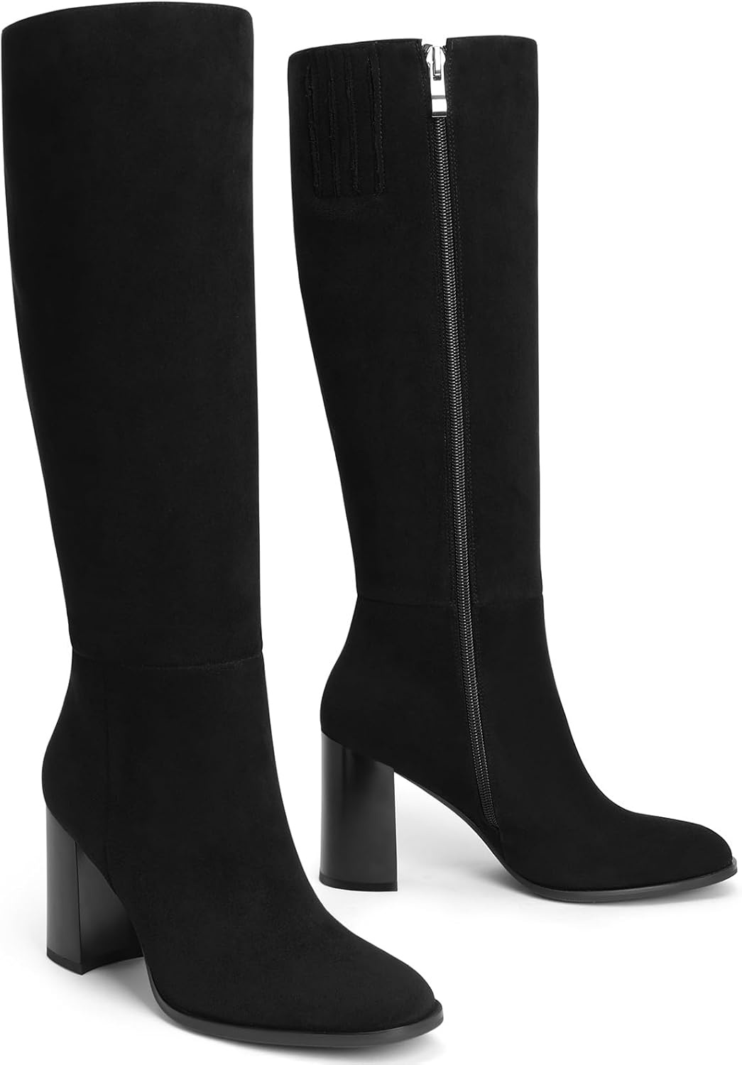 image:imageLumeheel Women Knee High Boots Round Toe Chunky Heel Boots Gogo Boots with Side Zip Fashion Tall Boots for WomenSuede Black