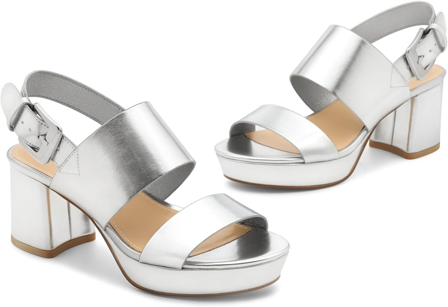 image:imageLumeheel Womens Platform Sandals Block Heel Ankle Strap Dressy High Heels for Daily Party amp Prom Comfortable Chunky Heel Open Toe ShoesMetallic Silver