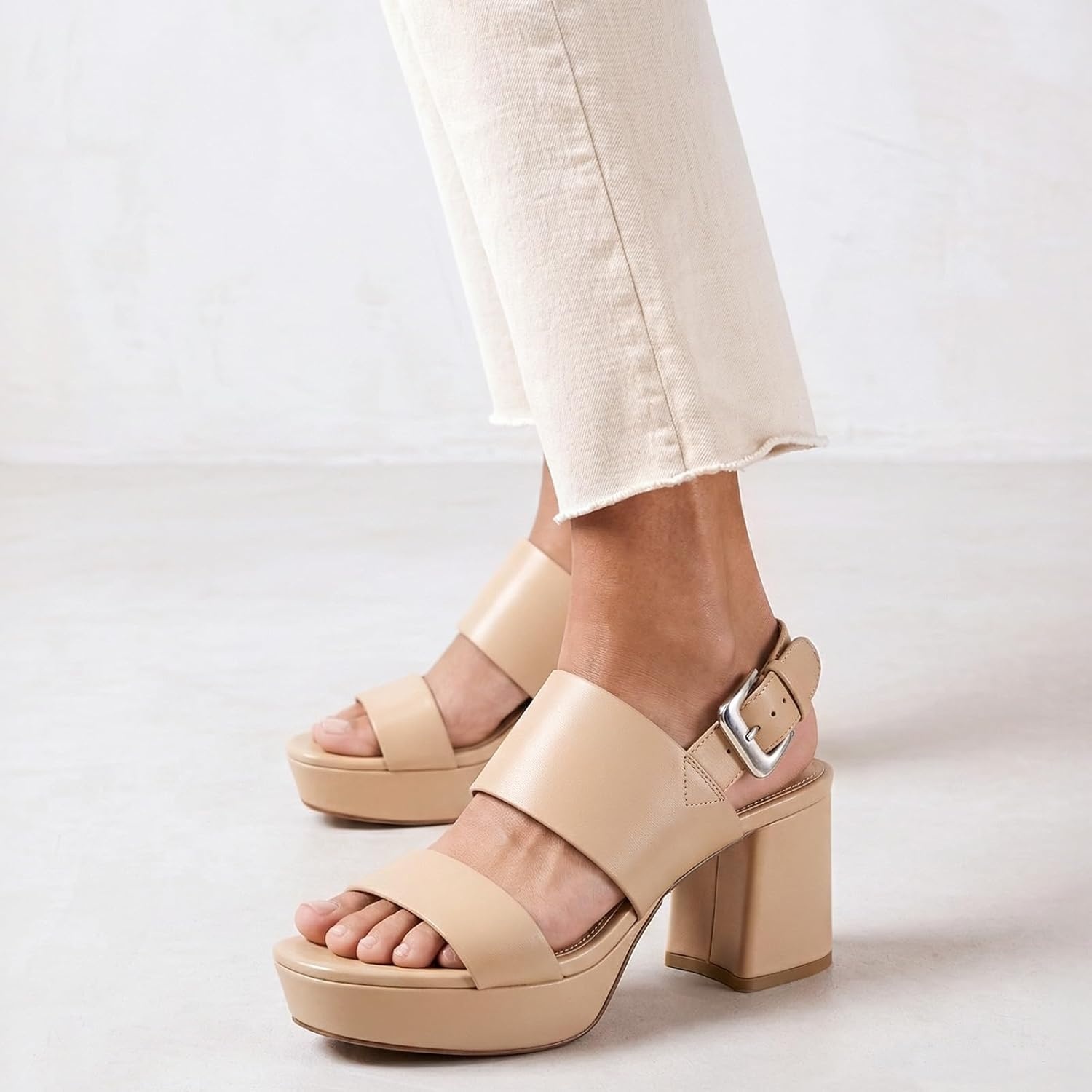image:imageLumeheel Womens Platform Sandals Block Heel Ankle Strap Dressy High Heels for Daily Party amp Prom Comfortable Chunky Heel Open Toe ShoesNude