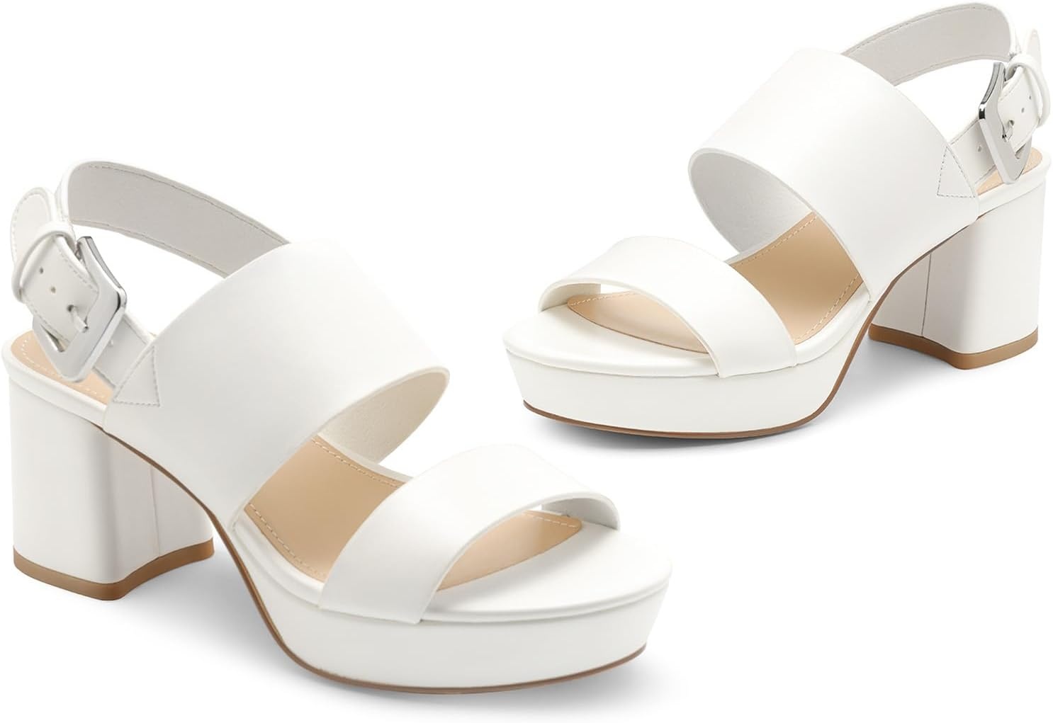 image:imageLumeheel Womens Platform Sandals Block Heel Ankle Strap Dressy High Heels for Daily Party amp Prom Comfortable Chunky Heel Open Toe ShoesWhite