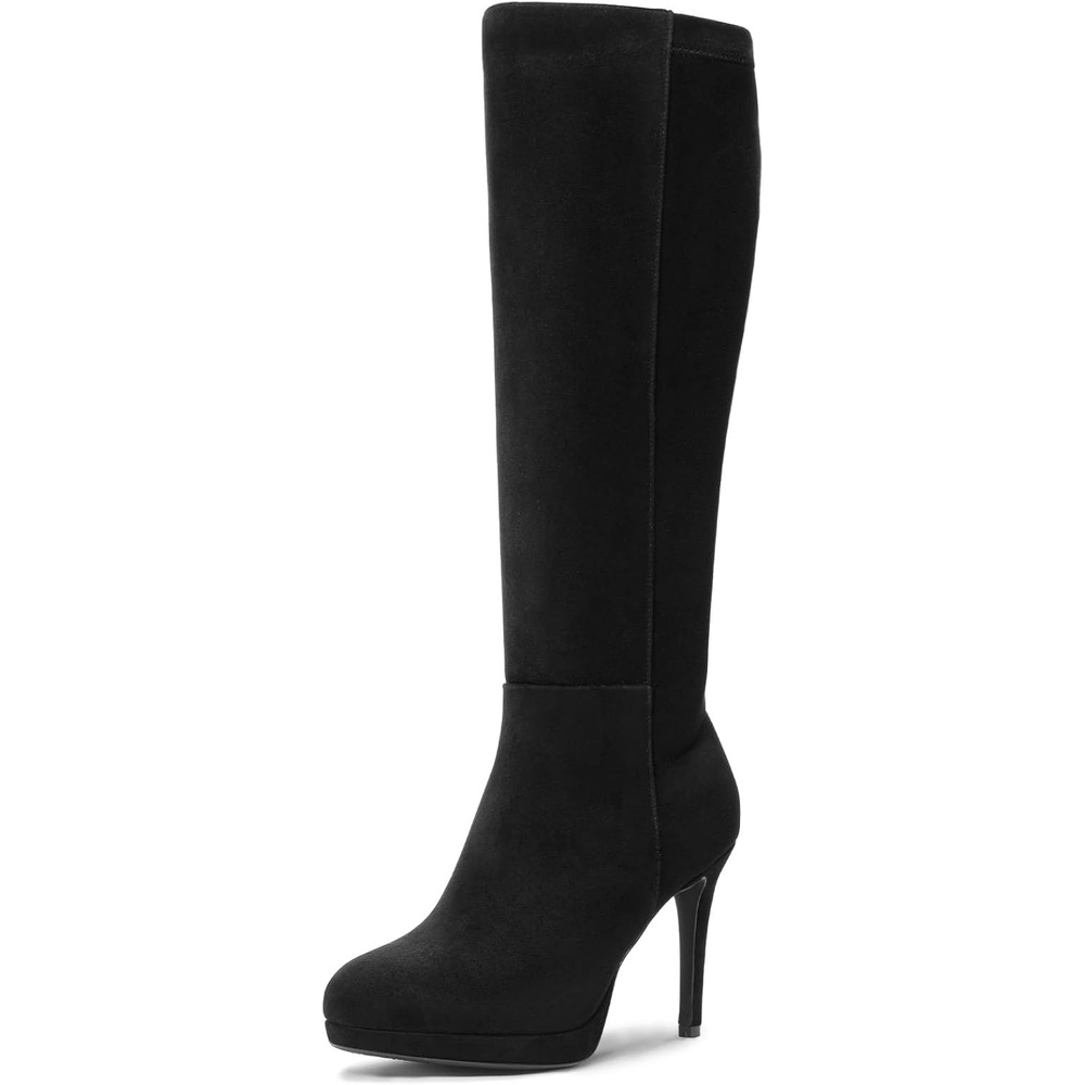 image:imageLumeheel Black Knee High Boots Women Platform Pointed Toe Stiletto Heel Suede Tall Boots for Fall WinterBlack Suede