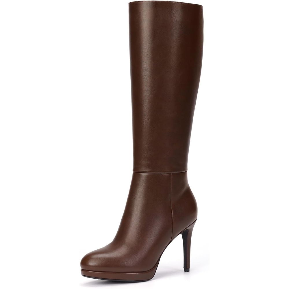 image:imageLumeheel Black Knee High Boots Women Platform Pointed Toe Stiletto Heel Suede Tall Boots for Fall WinterBrown