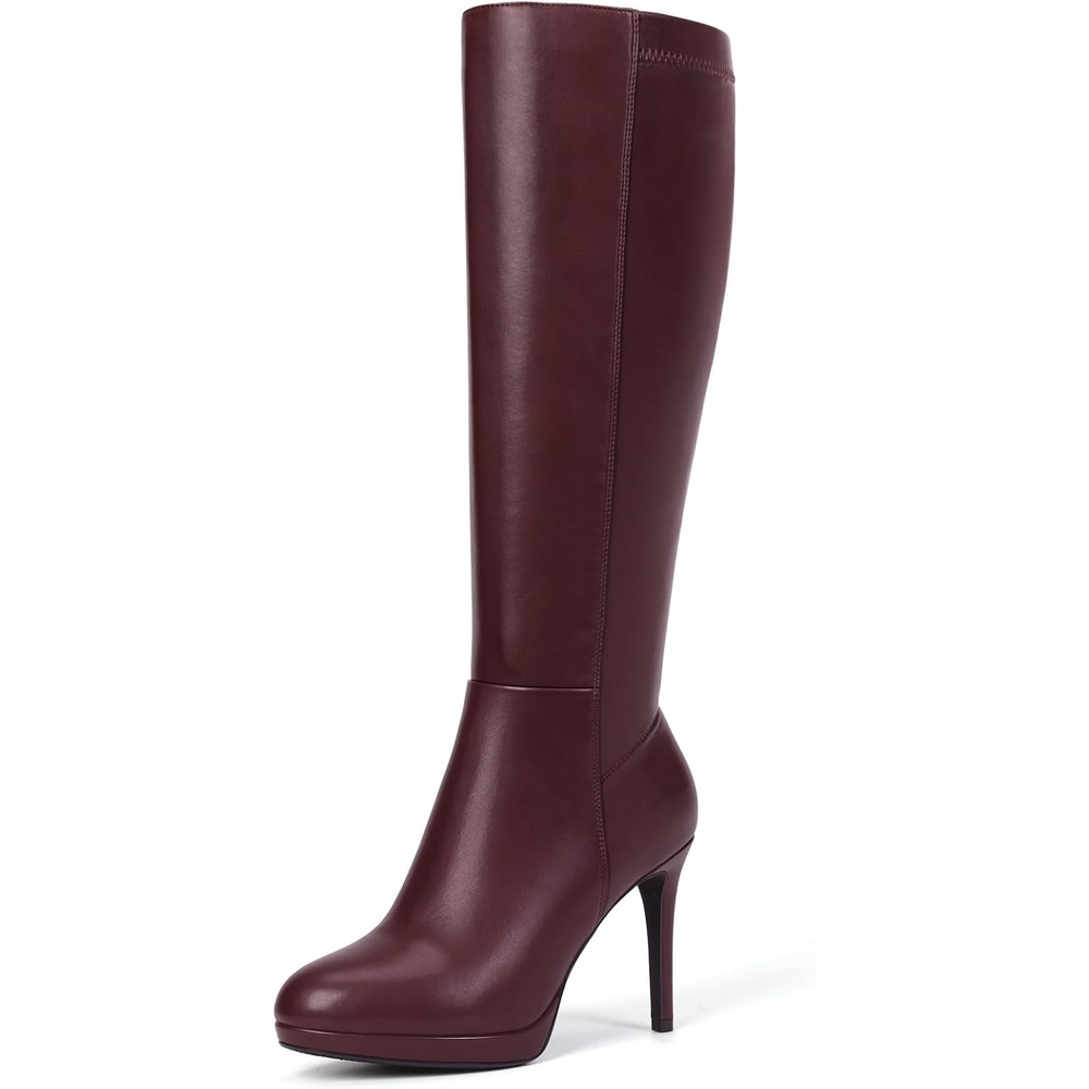 image:imageLumeheel Black Knee High Boots Women Platform Pointed Toe Stiletto Heel Suede Tall Boots for Fall WinterRed