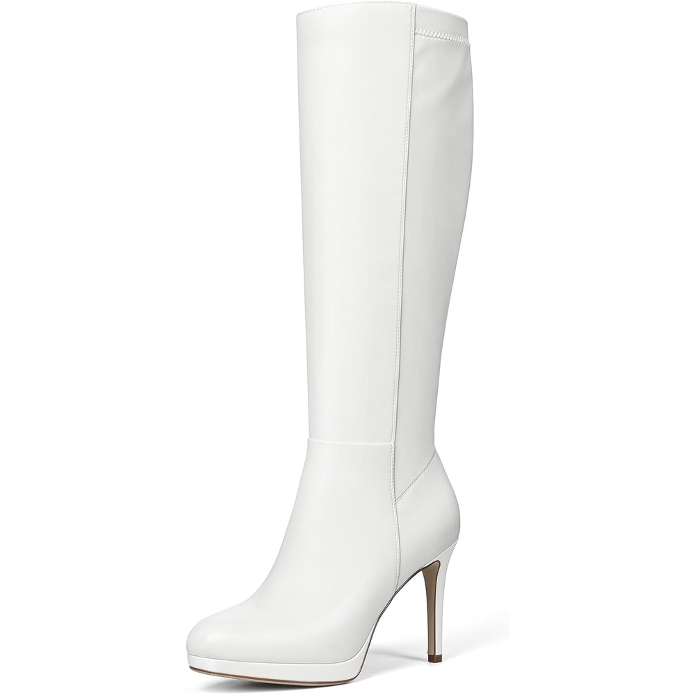 image:imageLumeheel Black Knee High Boots Women Platform Pointed Toe Stiletto Heel Suede Tall Boots for Fall WinterWhite