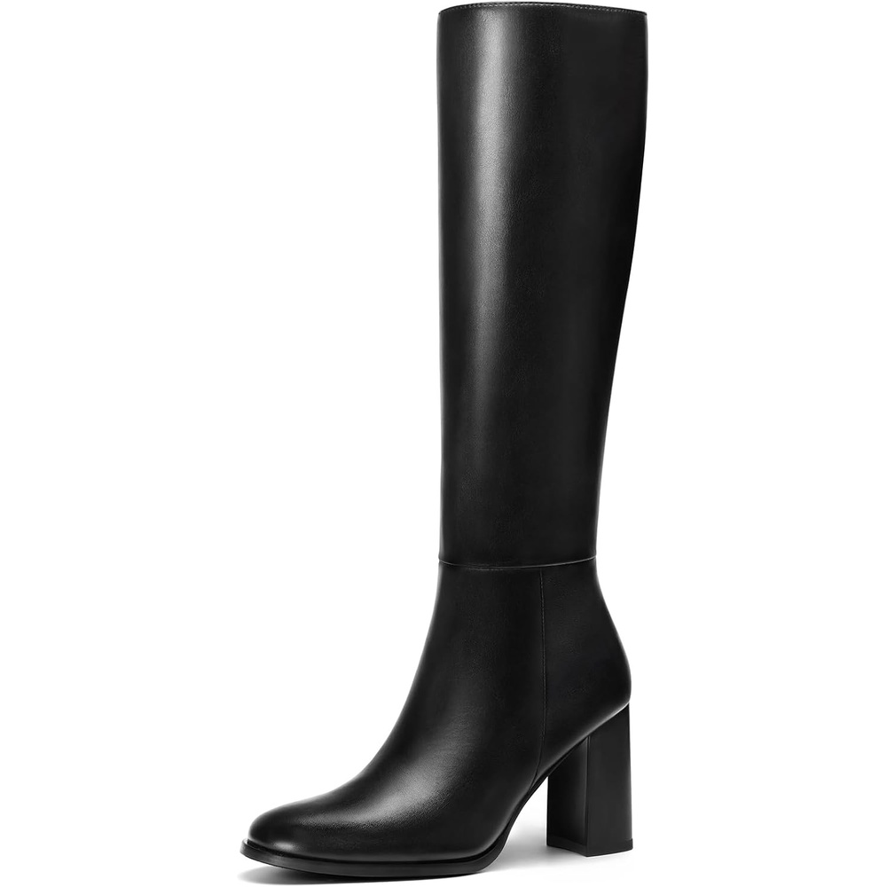 image:imageLumeheel Women Knee High Boots Round Toe Chunky Heel Boots Gogo Boots with Side Zip Fashion Tall Boots for WomenBlack