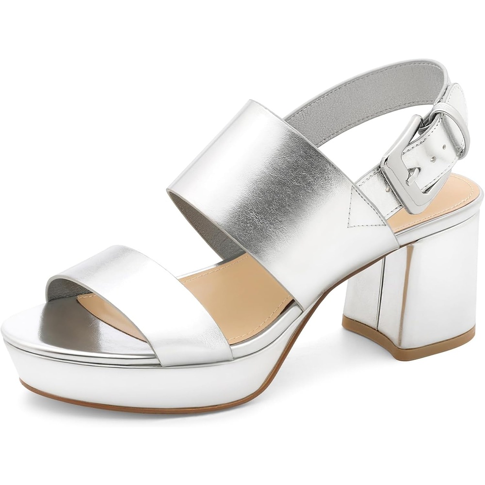 image:imageLumeheel Womens Platform Sandals Block Heel Ankle Strap Dressy High Heels for Daily Party amp Prom Comfortable Chunky Heel Open Toe ShoesMetallic Silver
