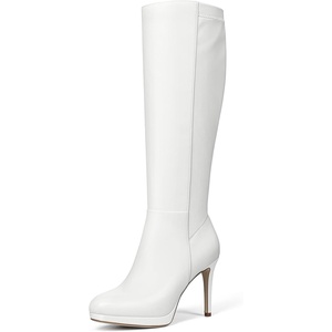 image:imageLumeheel Black Knee High Boots Women  Platform Pointed Toe Stiletto Heel Suede Tall Boots for Fall WinterWhite
