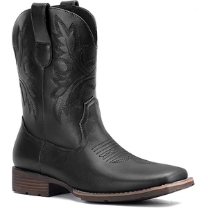 image:imageLumeheel Cowboy Boots for Men  Western Mens Boots with Classic Embroidered Slip on Square Toe Boots Slip Resistant Country Boots Chunky Heel Ankle Durable Short Boots for Spring FallBlack