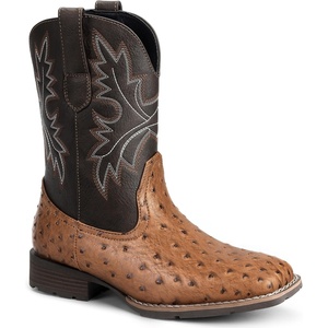 image:imageLumeheel Cowboy Boots for Men  Western Mens Boots with Classic Embroidered Slip on Square Toe Boots Slip Resistant Country Boots Chunky Heel Ankle Durable Short Boots for Spring FallOstrich Brown