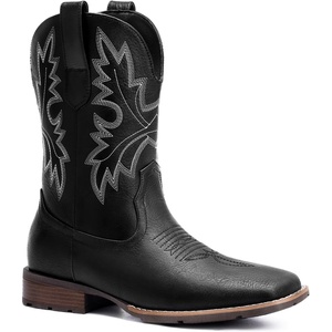 image:imageLumeheel Cowboy Boots for Men  Western Mens Boots with Classic Embroidered Slip on Square Toe Boots Slip Resistant Country Boots Chunky Heel Ankle Durable Short Boots for Spring FallBlack  White
