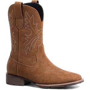 image:imageLumeheel Cowboy Boots for Men  Western Mens Boots with Classic Embroidered Slip on Square Toe Boots Slip Resistant Country Boots Chunky Heel Ankle Durable Short Boots for Spring FallTan