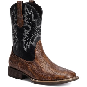 image:imageLumeheel Cowboy Boots for Men  Western Mens Boots with Classic Embroidered Slip on Square Toe Boots Slip Resistant Country Boots Chunky Heel Ankle Durable Short Boots for Spring FallCrocodile Brown