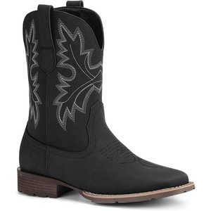 image:imageLumeheel Cowboy Boots for Men  Western Mens Boots with Classic Embroidered Slip on Square Toe Boots Slip Resistant Country Boots Chunky Heel Ankle Durable Short Boots for Spring FallSude Black  White