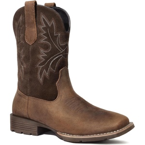 image:imageLumeheel Cowboy Boots for Men  Western Mens Boots with Classic Embroidered Slip on Square Toe Boots Slip Resistant Country Boots Chunky Heel Ankle Durable Short Boots for Spring FallLeather Brown