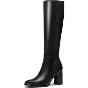 image:imageLumeheel Women Knee High Boots Round Toe Chunky Heel Boots Gogo Boots with Side Zip Fashion Tall Boots for WomenBlack