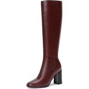 image:imageLumeheel Women Knee High Boots Round Toe Chunky Heel Boots Gogo Boots with Side Zip Fashion Tall Boots for WomenBurgundy