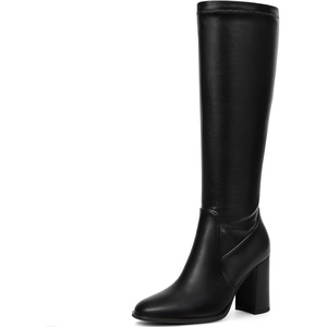 image:imageLumeheel Women Knee High Boots Round Toe Chunky Heel Boots Gogo Boots with Side Zip Fashion Tall Boots for WomenStretchy Black