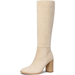 image:imageLumeheel Women Knee High Boots Round Toe Chunky Heel Boots Gogo Boots with Side Zip Fashion Tall Boots for WomenSuede Beige