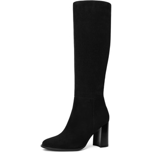image:imageLumeheel Women Knee High Boots Round Toe Chunky Heel Boots Gogo Boots with Side Zip Fashion Tall Boots for WomenSuede Black